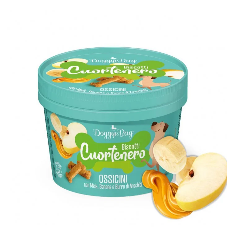 DoggyeBag Cuortenero Ossicini Mela Banana e Burro di Arachidi 150 g