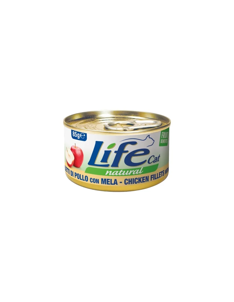 Life Cat Natural Filetti di Pollo con Mela 85g - Cibo Umido per Gatti