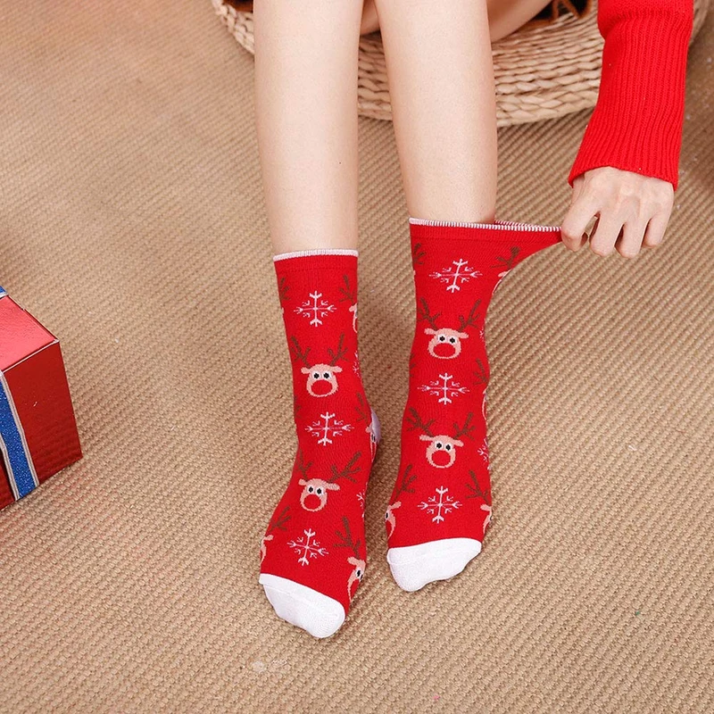ZAKASA Calze Natalizie Donna Fantasia: Calzini Divertenti In Cotone, Regalo Invernali Termici Colorate, Vacanza Babbo Natale Deer Stampa 5 Paia EU 35-42 Natale-C