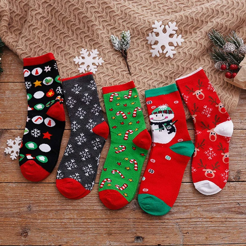 ZAKASA Calze Natalizie Donna Fantasia: Calzini Divertenti In Cotone, Regalo Invernali Termici Colorate, Vacanza Babbo Natale Deer Stampa 5 Paia EU 35-42 Natale-C