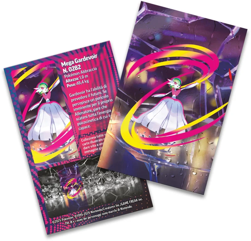 Pokémon: miniscatola da collezione Megaeroi (Mega Gardevoir) del GCC Pokémon (un foglio di adesivi, una carta con l’illustrazione della miniscatola e due buste di espansione)