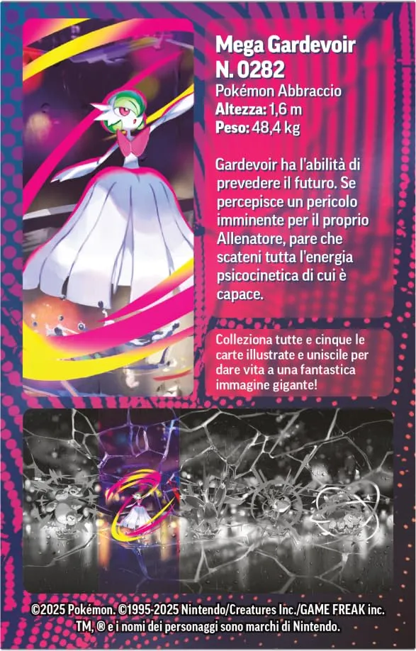 Pokémon: miniscatola da collezione Megaeroi (Mega Gardevoir) del GCC Pokémon (un foglio di adesivi, una carta con l’illustrazione della miniscatola e due buste di espansione)