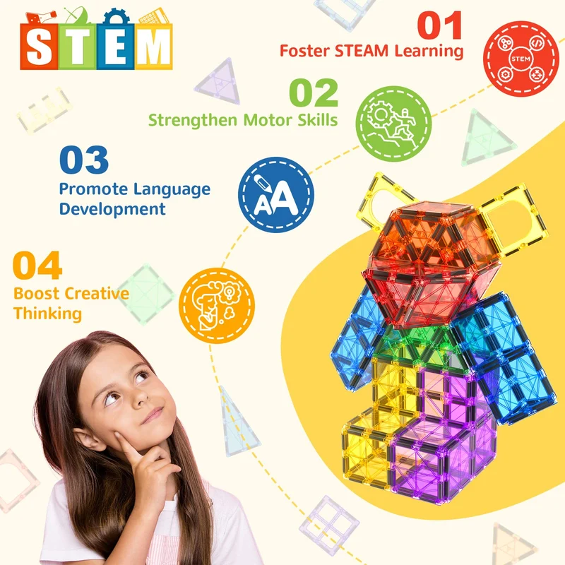 60 mattonelle magnetiche STEM per Costruire Giocattoli sensoriali per Bambini dai 3 Anni in su, Giocattoli per Lo Sviluppo del Cervello in età prescolare
