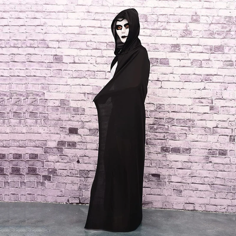 Zeayebsr 1pc Costume da strega con cappuccio nero di Halloween, travestimento da strega, accessori cosplay per adulti e bambini per riunioni di famiglia