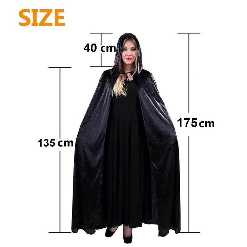 Zeayebsr 1pc Costume da strega con cappuccio nero di Halloween, travestimento da strega, accessori cosplay per adulti e bambini per riunioni di famiglia