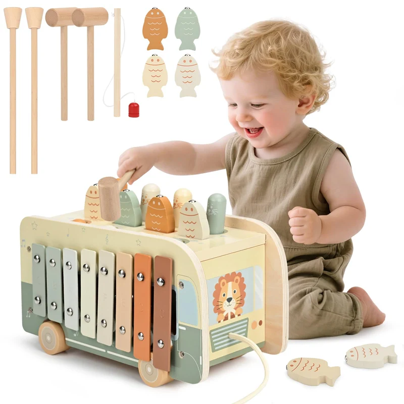 Vanplay Giochi Bambini 1 Anno, Giochi Montessori 1 2 3 Anni Giocattoli Bambino 1 Anno, 7 in 1 Strumenti Musicali Bambini Xilofono, Giochi Educativi Regali Bambini 1 Anno
