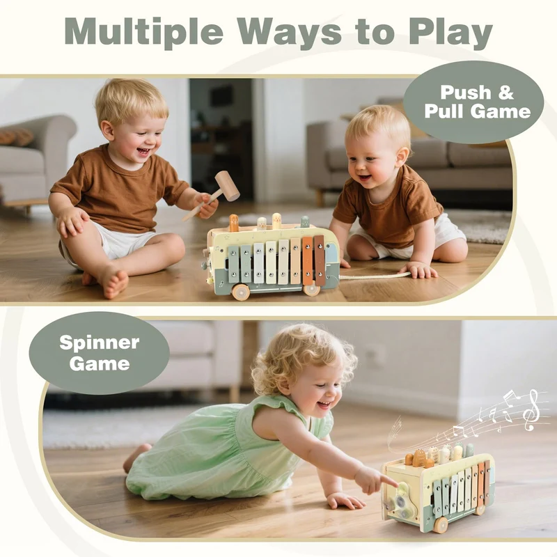 Vanplay Giochi Bambini 1 Anno, Giochi Montessori 1 2 3 Anni Giocattoli Bambino 1 Anno, 7 in 1 Strumenti Musicali Bambini Xilofono, Giochi Educativi Regali Bambini 1 Anno