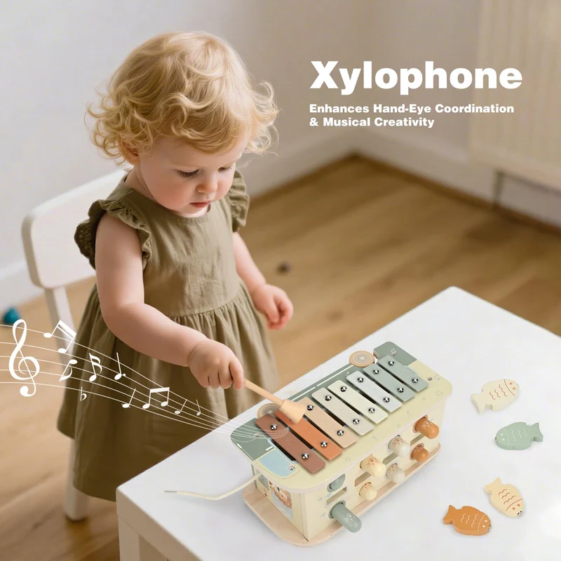 Vanplay Giochi Bambini 1 Anno, Giochi Montessori 1 2 3 Anni Giocattoli Bambino 1 Anno, 7 in 1 Strumenti Musicali Bambini Xilofono, Giochi Educativi Regali Bambini 1 Anno
