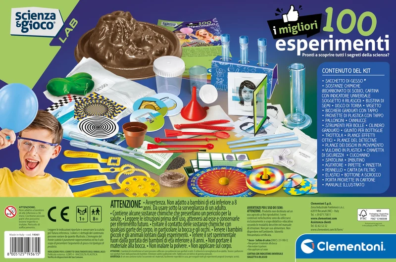 Clementoni Scienza e Gioco Lab - I Migliori 100 Esperimenti, Laboratorio di Scienze Bambini 8+ Anni per Scoprire Discipline Come Chimica, Fisica, Botanica, Gioco Made in Italy, Lingua Italiana, 19395