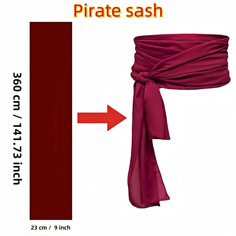 Proumhang Set di Accessori per Costumi da Pirata Fascia Pirata Cintura Cintura Vita Capitano Pirata Medievale Grande Fascia Sciarpa Testa Pirata Bandane per Halloween Bambini Adulti Vino