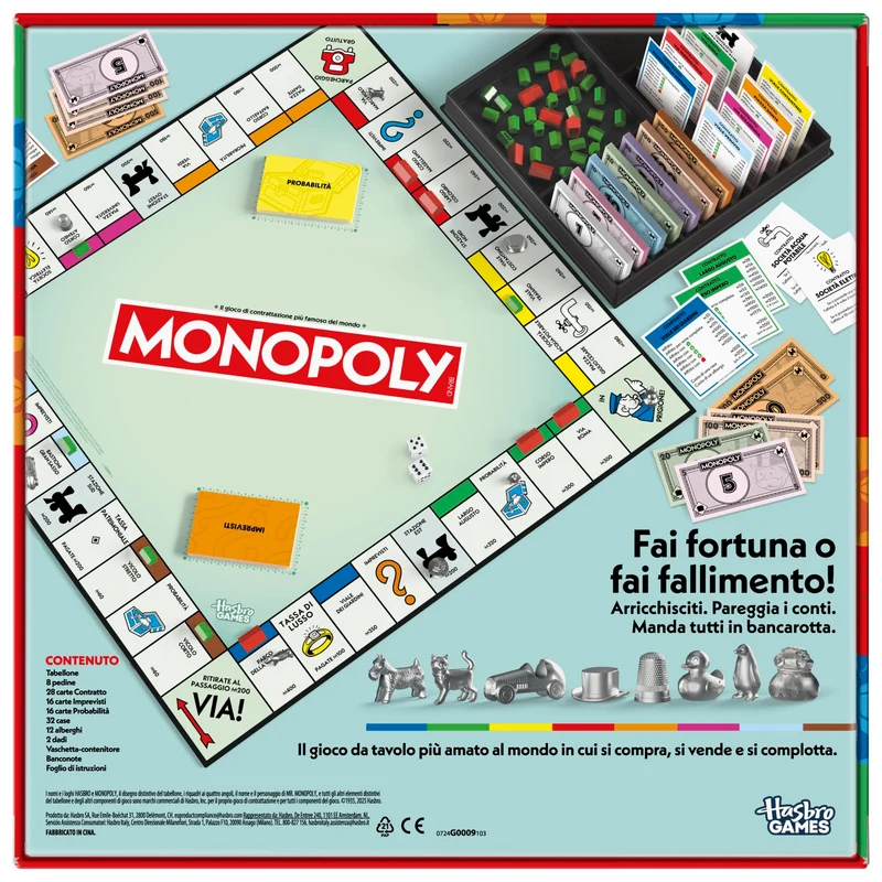 Hasbro Gaming, Monopoly, Gioco da Tavolo, Ideale per Famiglia e Amici, per Bambini e Bambine da 8 Anni in Su, Include Vaschetta Contenitore e Pedine Più Grandi, per 2-6 Giocatori, in Italiano