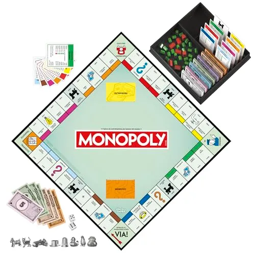 Hasbro Gaming, Monopoly, Gioco da Tavolo, Ideale per Famiglia e Amici, per Bambini e Bambine da 8 Anni in Su, Include Vaschetta Contenitore e Pedine Più Grandi, per 2-6 Giocatori, in Italiano