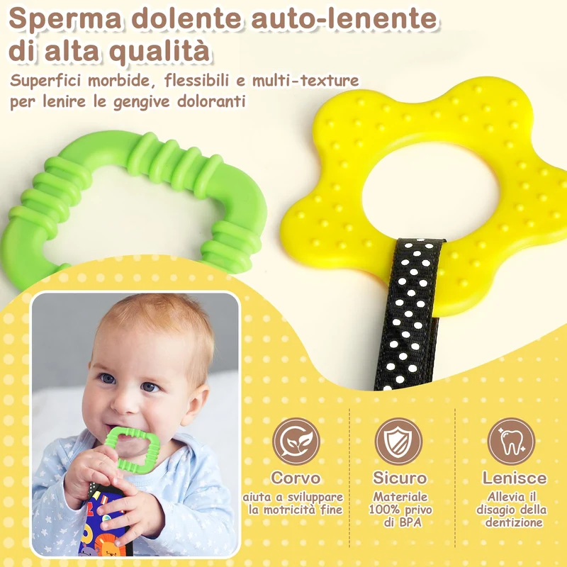 URMYWO Giochi Montessori Neonato 0 3 6 12 Mesi, Libro Sensoriale con Specchio, Tummy Time Morbidi di attività Giocattoli Educativi Interattivo Regali