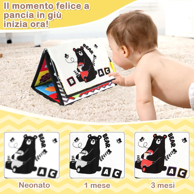URMYWO Giochi Montessori Neonato 0 3 6 12 Mesi, Libro Sensoriale con Specchio, Tummy Time Morbidi di attività Giocattoli Educativi Interattivo Regali