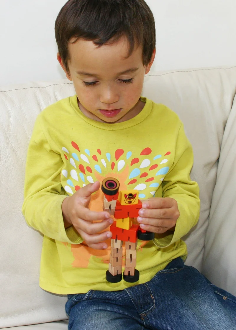 TOWO Robot Trasformazione in Legno - Gioco da Viaggio Transfigures - Veicolo Giocattolo da Trasformare - Robot in Legno per Bambini e Bambine di 3 Anni- blu