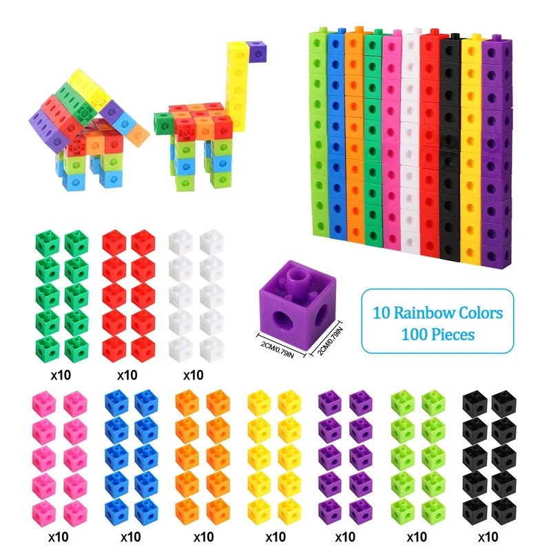 Cubi ad incastro matematici, 100 blocchi numerici per calcolo, giocattolo educativo per scuola primaria, blocchi di costruzione per sviluppare abilità matematiche, casa dei cubi per bambini