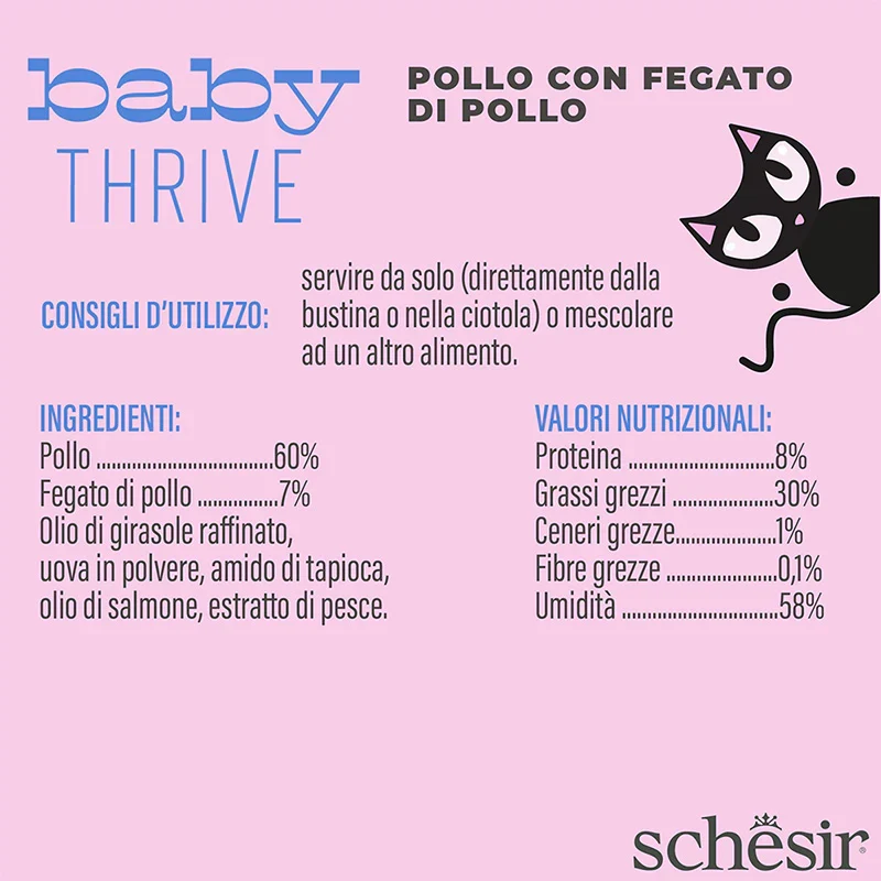 Schesir Baby Thrive Pollo con Fegato in Crema 20x8g - Umido per Gatto