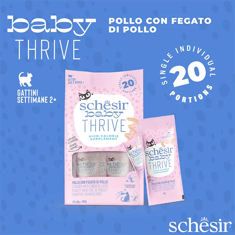 Schesir Baby Thrive Pollo con Fegato in Crema 20x8g - Umido per Gatto