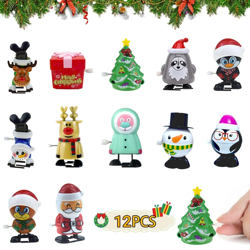 Set di Giocattoli a Carica di Natale - 12 Pezzi Mini Giocattoli a Orologeria per Bambini