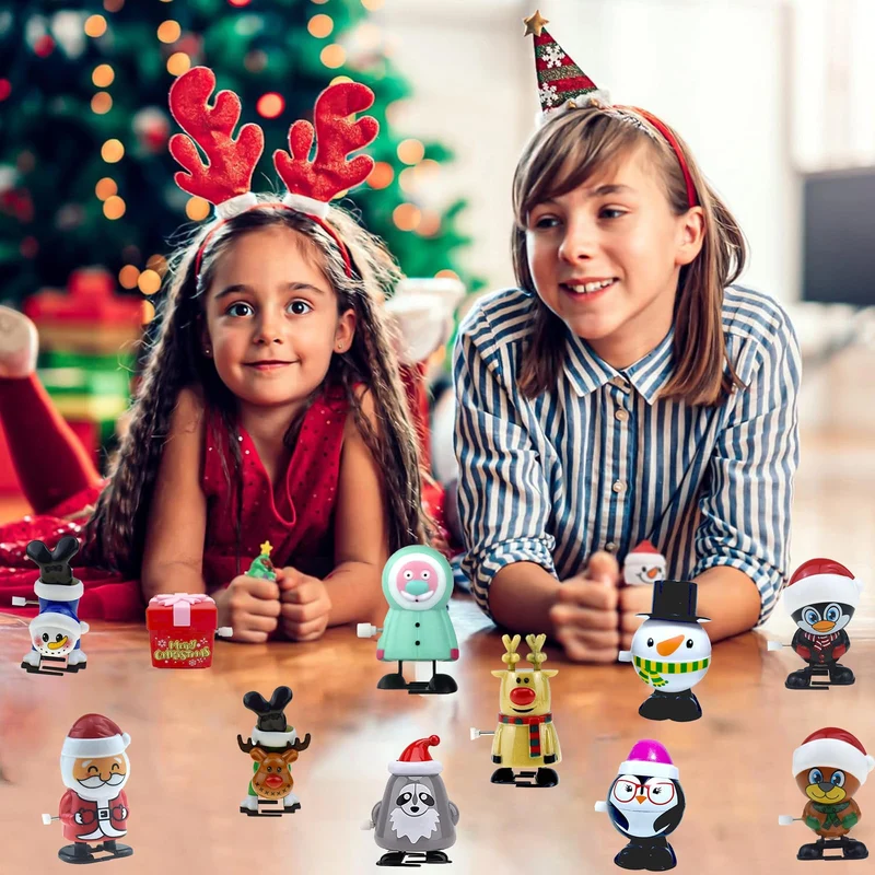Set di Giocattoli a Carica di Natale - 12 Pezzi Mini Giocattoli a Orologeria per Bambini