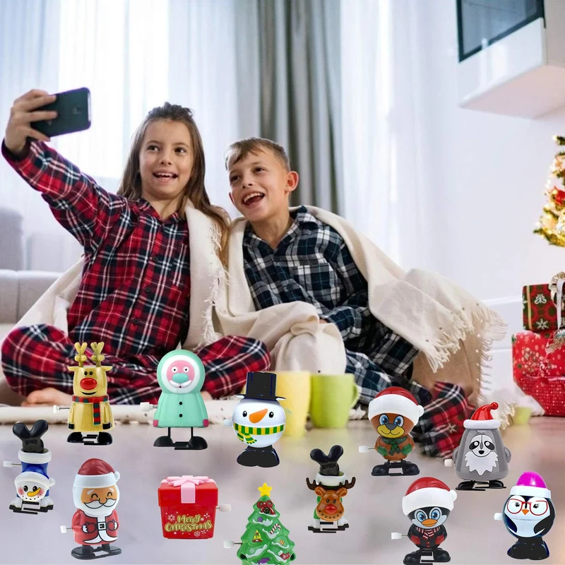 Set di Giocattoli a Carica di Natale - 12 Pezzi Mini Giocattoli a Orologeria per Bambini