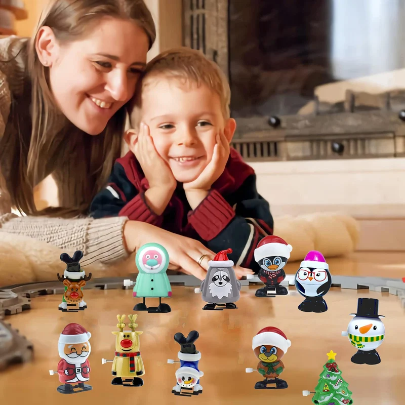 Set di Giocattoli a Carica di Natale - 12 Pezzi Mini Giocattoli a Orologeria per Bambini