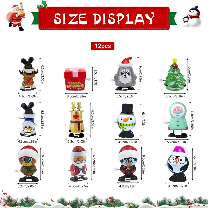 Set di Giocattoli a Carica di Natale - 12 Pezzi Mini Giocattoli a Orologeria per Bambini