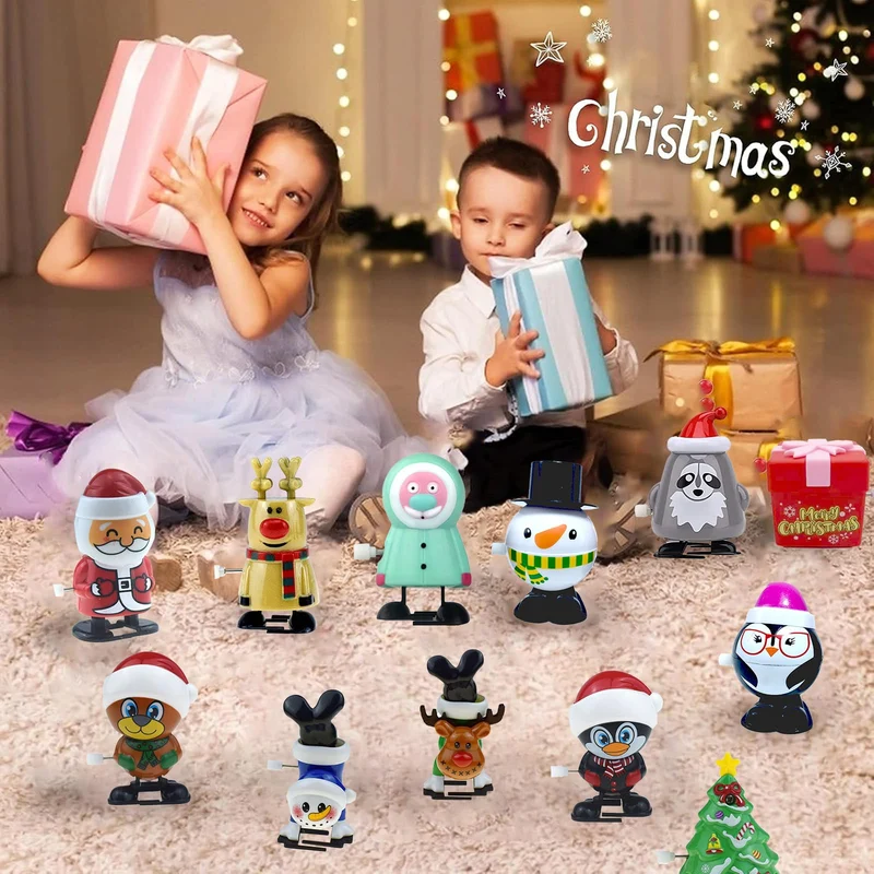 Set di Giocattoli a Carica di Natale - 12 Pezzi Mini Giocattoli a Orologeria per Bambini