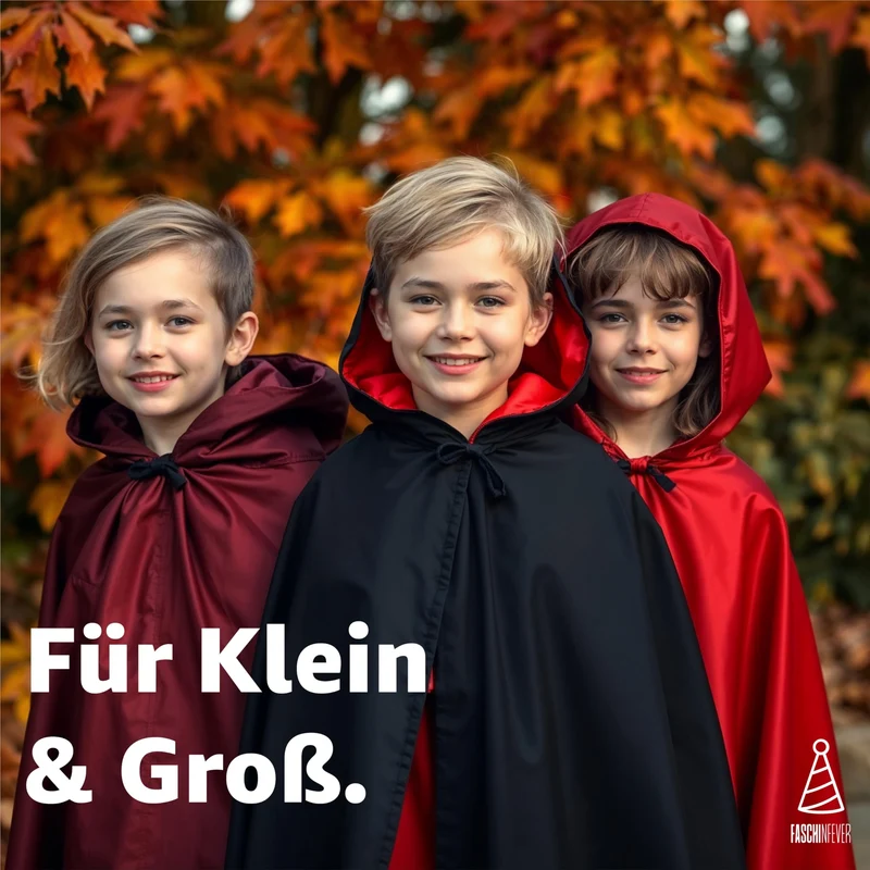 Costume da vampiro, mantello con cappuccio, per bambini e adulti, per Halloween e carnevale su entrambi i lati (nero)