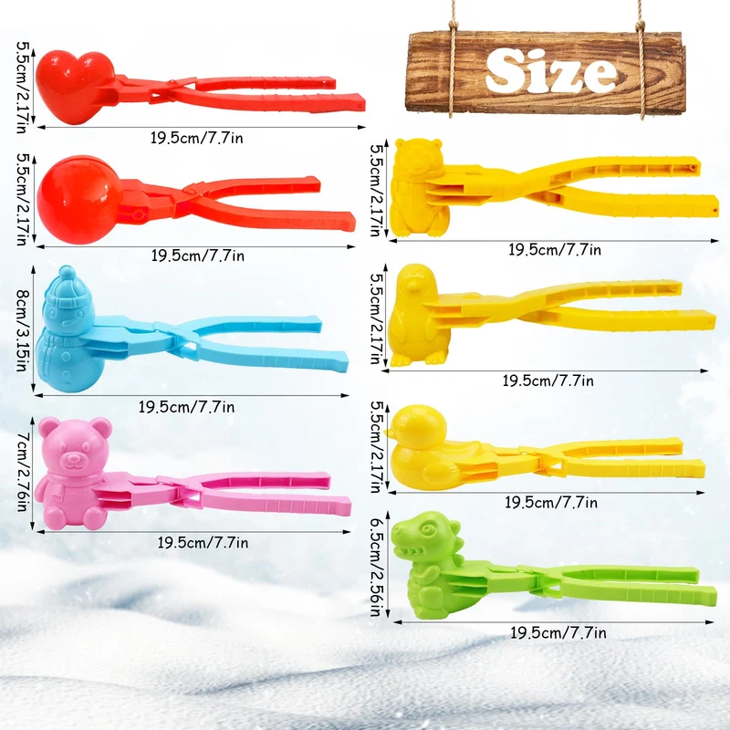Pinze per palla di neve, 8 pezzi per palla di neve, palla di neve, giocattolo invernale, palla di neve, palla di neve, palla di neve con manico, clip per bambini e giochi all'aperto