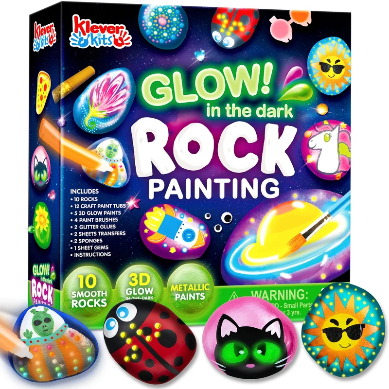 JOYIN 10 pezzi Kit Pittura di pietra per bambini con 18 colori (colle glitter e metallizzato e colori standard) Materiali artistici per bambini Attività da famiglia Regalo di compleanno