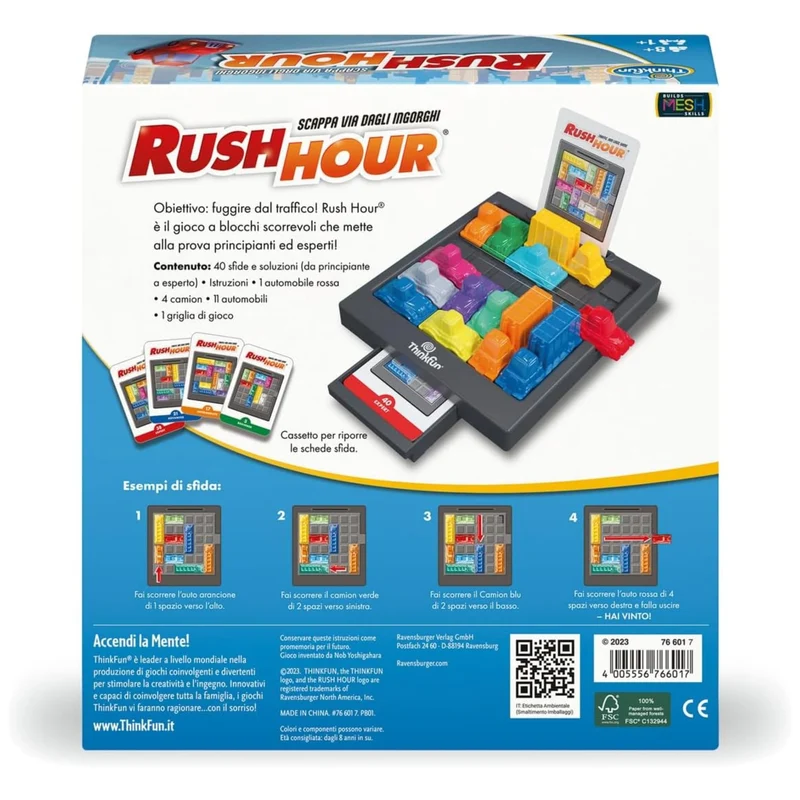 ThinkFun - Rush Hour Gioco | Giochi Da Tavolo per Bambini 40 Sfide | Bambino e Bambina 8 Anni Idee Regalo | Giochi Bambini 8 Anni | Rush Hour Versione Italiana