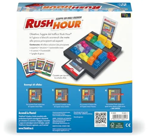 ThinkFun - Rush Hour Gioco | Giochi Da Tavolo per Bambini 40 Sfide | Bambino e Bambina 8 Anni Idee Regalo | Giochi Bambini 8 Anni | Rush Hour Versione Italiana