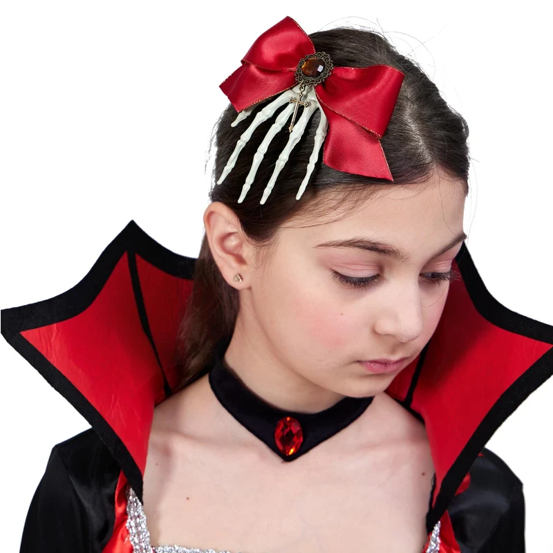 ZUCOS Costume da vampiro per Halloween, per bambina, stile gotico, elegante, medievale, per feste di carnevale, nero, taglia 7-9 anni