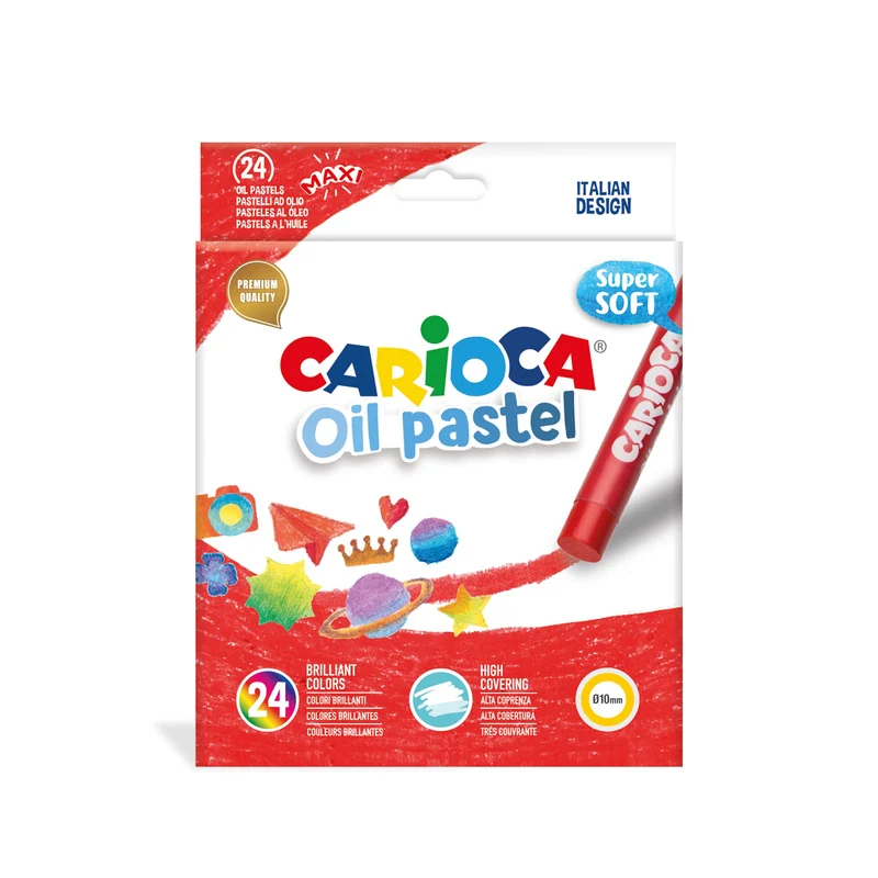 CARIOCA Oil Pastel, Pastelli a Olio Maxi, Set di Pastelli a Olio Colorati per Bambini, Ideali per Colorare su Carta, Cartone, Tela e Legno, Colori Assortiti e Brillanti, 24 Pezzi