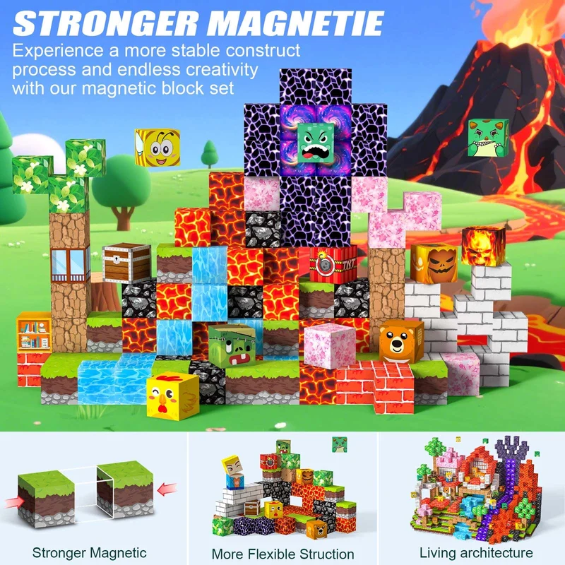 Costruzioni Magnetiche per Bambini 100 PCS 2CM 3+ Giochi Cubi Magnetici, Blocchi Building Blocks Giocattoli Montessori a Partire da 3 4 5 6 7 8 9 10 11 12 Anni Regali di Compleanno per Ragazzi