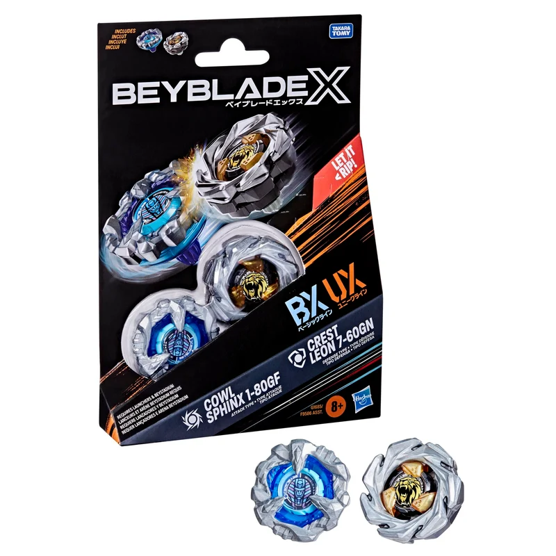 Hasbro Beyblade X, Set Dual Pack, Cowl Sphinx 1-80GF BX e Crest Leon 7-60GN UX