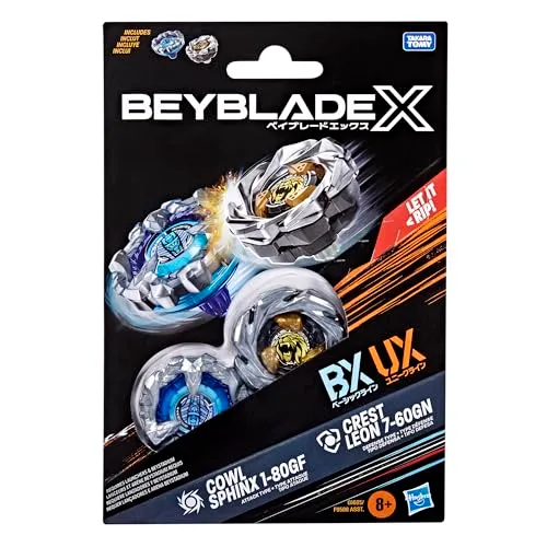 Hasbro Beyblade X, Set Dual Pack, Cowl Sphinx 1-80GF BX e Crest Leon 7-60GN UX