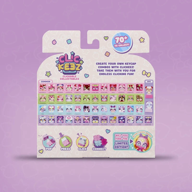 Goliath - CLICKEEZ Multipack - 5 tasti Kawaii Click Toy - Keycap Tasto Trasformabile in Portachiavi - Effetto ASMR - Fidget Toy - 70 Personaggi Carini ed Esclusivi da Collezione - da 6 Anni