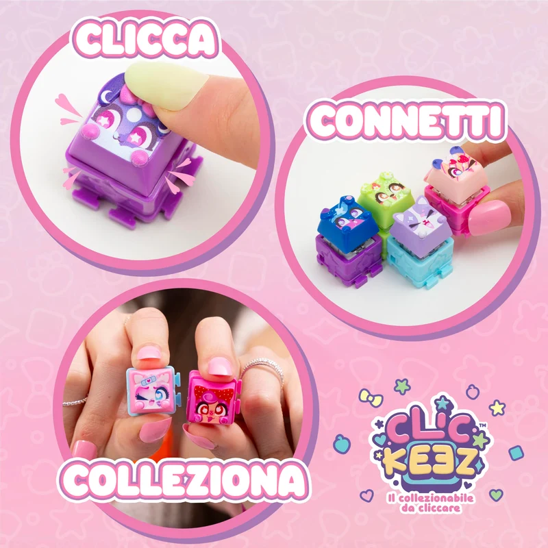 Goliath - CLICKEEZ Multipack - 5 tasti Kawaii Click Toy - Keycap Tasto Trasformabile in Portachiavi - Effetto ASMR - Fidget Toy - 70 Personaggi Carini ed Esclusivi da Collezione - da 6 Anni