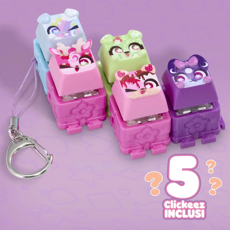 Goliath - CLICKEEZ Multipack - 5 tasti Kawaii Click Toy - Keycap Tasto Trasformabile in Portachiavi - Effetto ASMR - Fidget Toy - 70 Personaggi Carini ed Esclusivi da Collezione - da 6 Anni