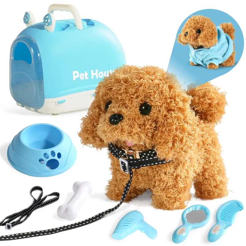 TONZE Cagnolino che Abbaia e Cammina Giochi Bambini 2 3 4 Anni Cane Giocattolo che Cammina e Abbaia Regalo Bambina 2 3 4 Anni Peluche Cane Realistico Animali Giocattolo per Bambini