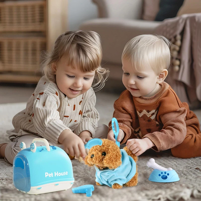 TONZE Cagnolino che Abbaia e Cammina Giochi Bambini 2 3 4 Anni Cane Giocattolo che Cammina e Abbaia Regalo Bambina 2 3 4 Anni Peluche Cane Realistico Animali Giocattolo per Bambini