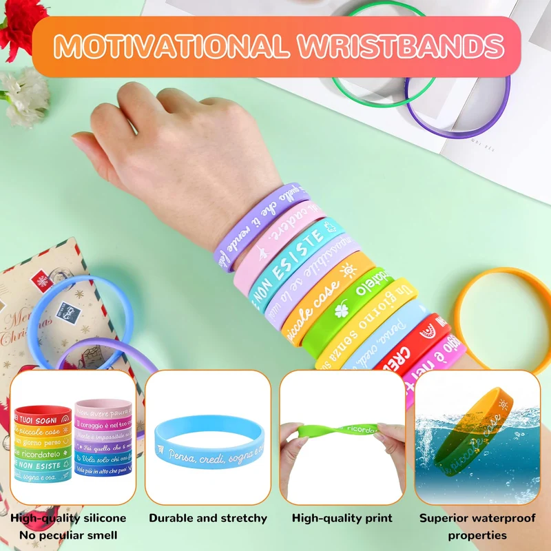 Tccydm 24 Braccialetti Bambini con Frasi Motivazionali, Braccialetti Silicone Colorati Amicizia, Gadget Compleanno Bambini, Regalini Fine Festa, Regalo bambini, Pensierini Festa Scuola