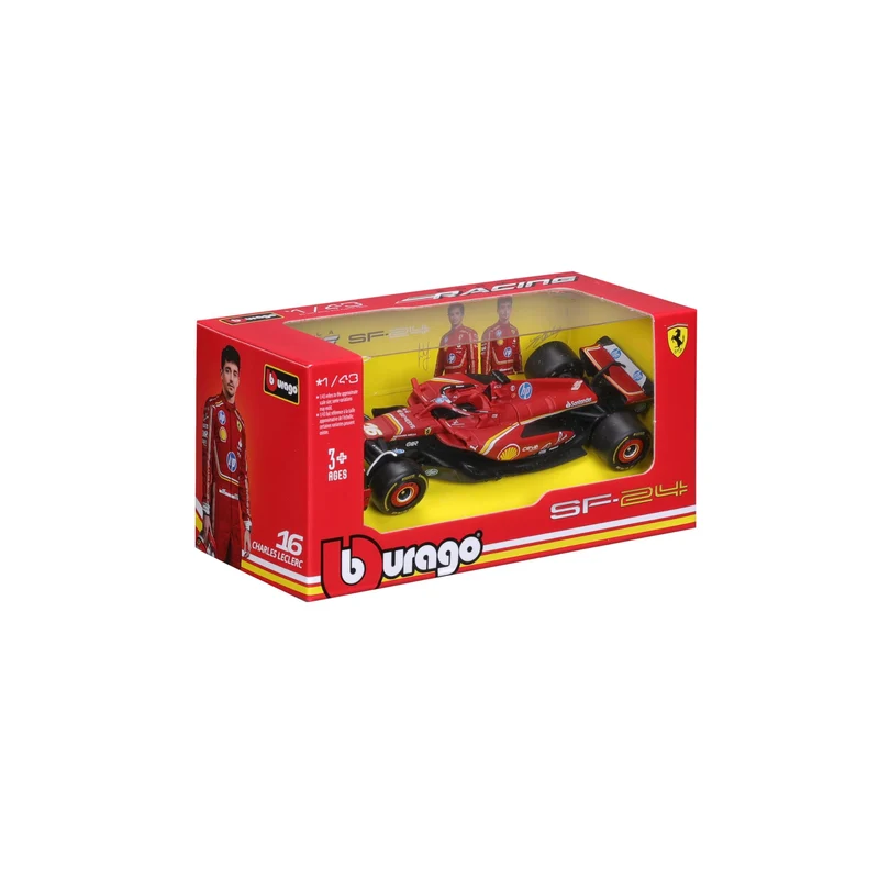 Burago Ferrari SF-24 Charles Leclerc #16 2024 - Modellino Realistico Auto in Scala 1:43, Guidata da Charles Leclerc, Licenza Ufficiale Ferrari, Età consigliata 3+ Anni