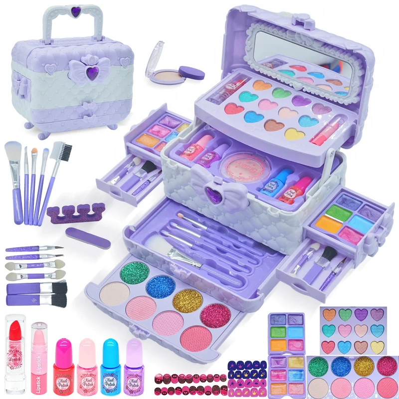 Trucchi Bambina Set, 57 pezzi Trucchi Bambina Anallergici, Lavabile Set Di Trucchi Per Bambini, Valigetta Trucchi Bambina, Giochi Bambina Natale Compleanno Regalo Bambina 3 -12 Anni (Viola Chiaro)