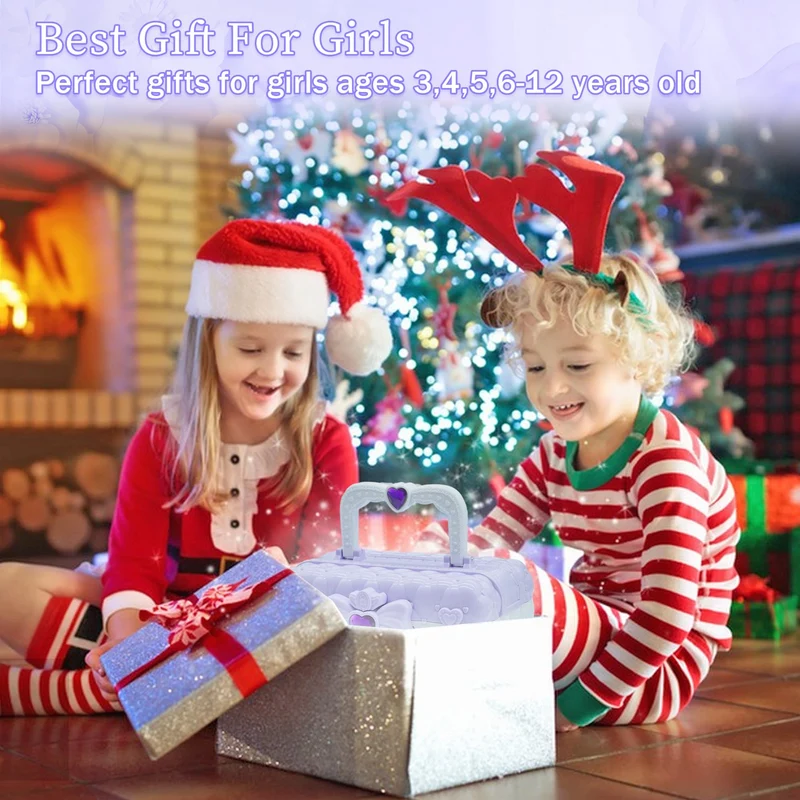 Trucchi Bambina Set, 57 pezzi Trucchi Bambina Anallergici, Lavabile Set Di Trucchi Per Bambini, Valigetta Trucchi Bambina, Giochi Bambina Natale Compleanno Regalo Bambina 3 -12 Anni (Viola Chiaro)