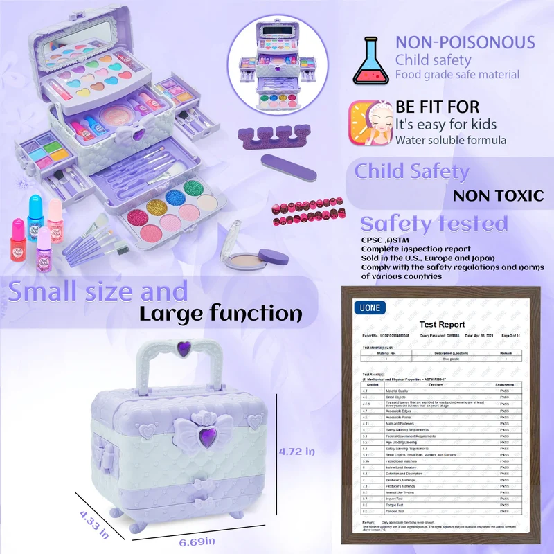 Trucchi Bambina Set, 57 pezzi Trucchi Bambina Anallergici, Lavabile Set Di Trucchi Per Bambini, Valigetta Trucchi Bambina, Giochi Bambina Natale Compleanno Regalo Bambina 3 -12 Anni (Viola Chiaro)