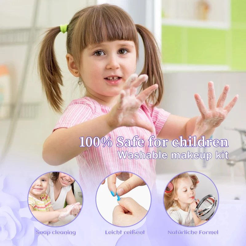 Trucchi Bambina Set, 57 pezzi Trucchi Bambina Anallergici, Lavabile Set Di Trucchi Per Bambini, Valigetta Trucchi Bambina, Giochi Bambina Natale Compleanno Regalo Bambina 3 -12 Anni (Viola Chiaro)