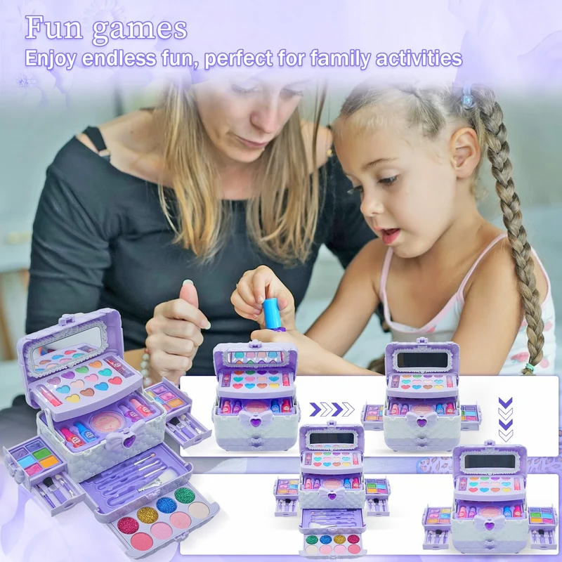 Trucchi Bambina Set, 57 pezzi Trucchi Bambina Anallergici, Lavabile Set Di Trucchi Per Bambini, Valigetta Trucchi Bambina, Giochi Bambina Natale Compleanno Regalo Bambina 3 -12 Anni (Viola Chiaro)